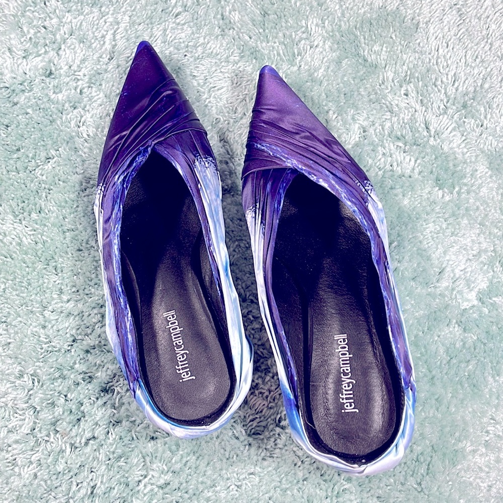 NWOT Jeffery Campbell Theresa Kitten Mule in Blue Purple Cloth Draped   SIZE 10